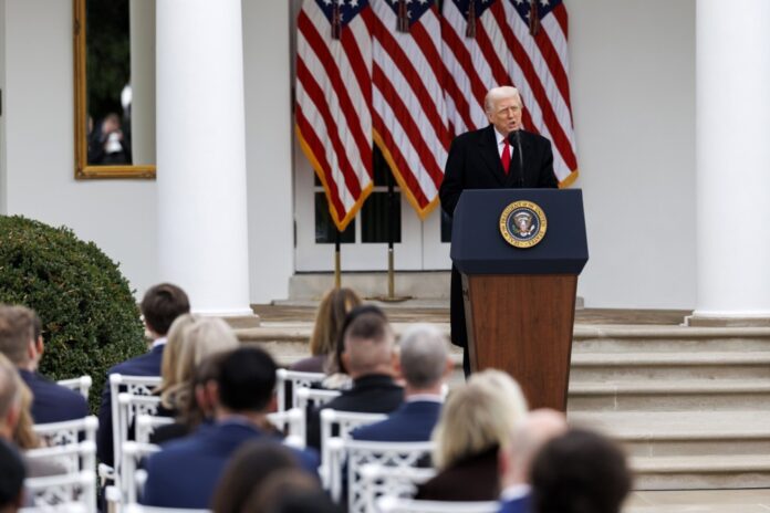 President Trump pardons turkey in the Rose Garden of the White House