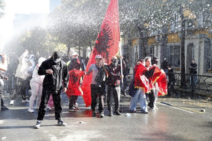Albanian students protest against the government