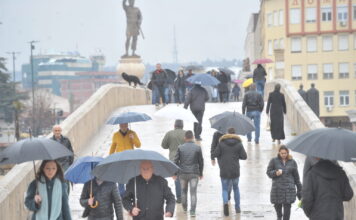 Променливо облачно со дожд и засилен ветер, температурите до 22 степени