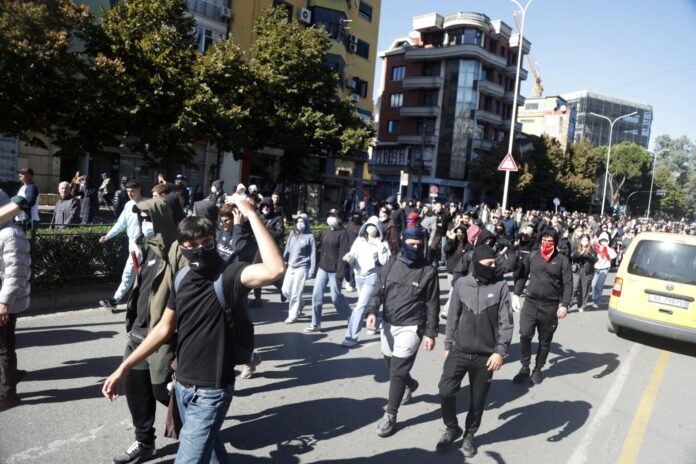 Albanian students protest against the government